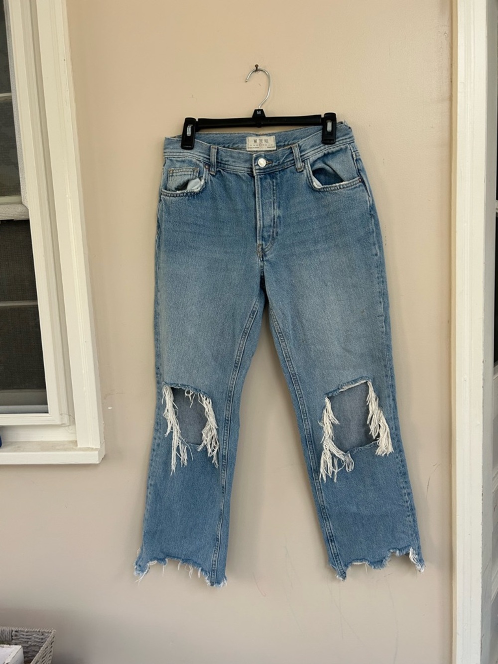 Free People Light Blue Distressed Wide-Leg Jeans